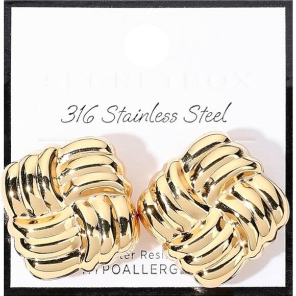 STAINLESS STEEL GOLD GEOMETRIC STUD EARRINGS - Picture 1 of 1